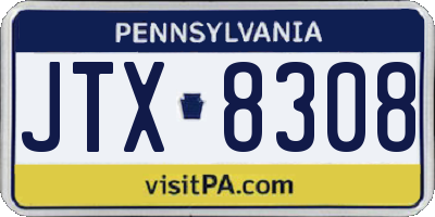 PA license plate JTX8308