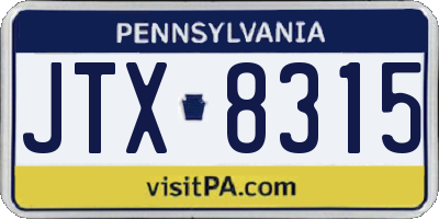 PA license plate JTX8315
