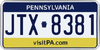 PA license plate JTX8381