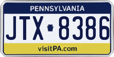 PA license plate JTX8386
