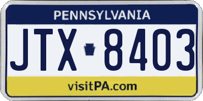 PA license plate JTX8403