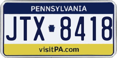 PA license plate JTX8418