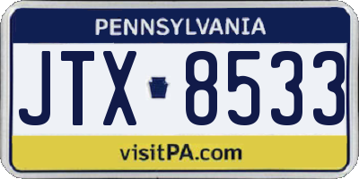 PA license plate JTX8533