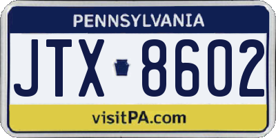 PA license plate JTX8602