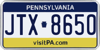 PA license plate JTX8650
