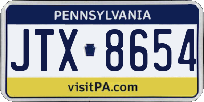 PA license plate JTX8654