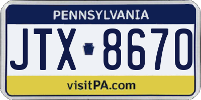 PA license plate JTX8670