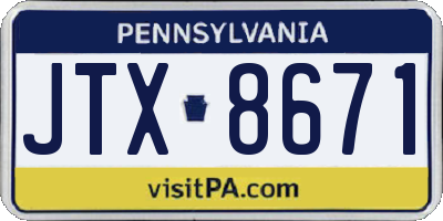 PA license plate JTX8671