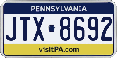 PA license plate JTX8692
