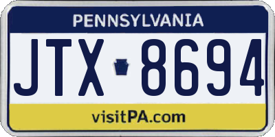 PA license plate JTX8694