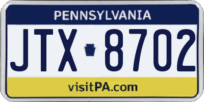 PA license plate JTX8702