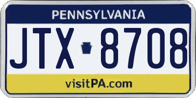 PA license plate JTX8708