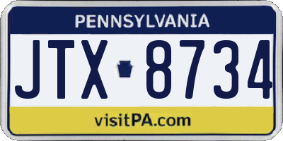 PA license plate JTX8734