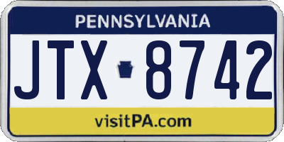 PA license plate JTX8742