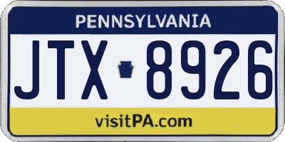 PA license plate JTX8926