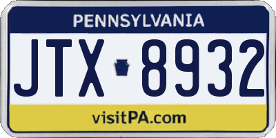 PA license plate JTX8932
