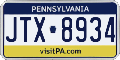 PA license plate JTX8934