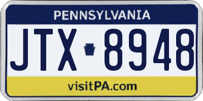 PA license plate JTX8948