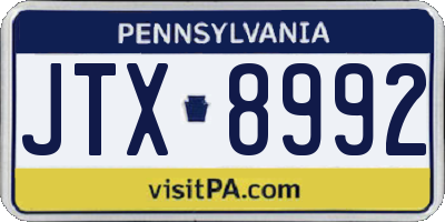 PA license plate JTX8992