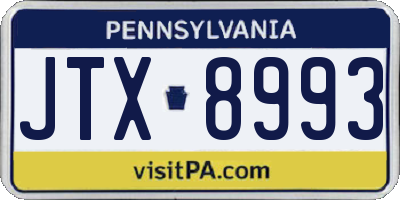 PA license plate JTX8993