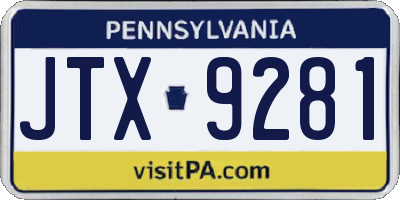 PA license plate JTX9281