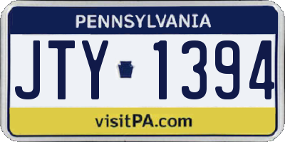PA license plate JTY1394