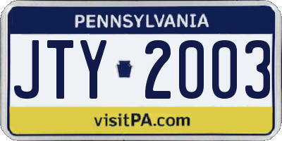 PA license plate JTY2003