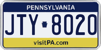 PA license plate JTY8020