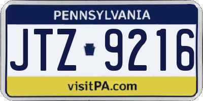 PA license plate JTZ9216