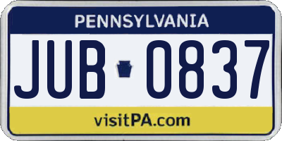PA license plate JUB0837