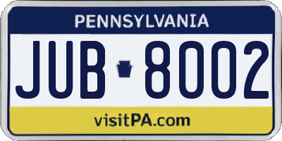 PA license plate JUB8002