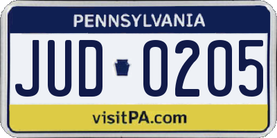 PA license plate JUD0205