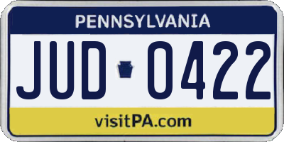 PA license plate JUD0422