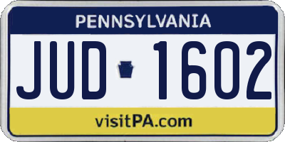 PA license plate JUD1602