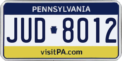 PA license plate JUD8012