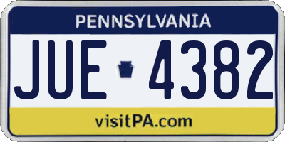 PA license plate JUE4382