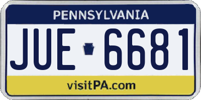 PA license plate JUE6681