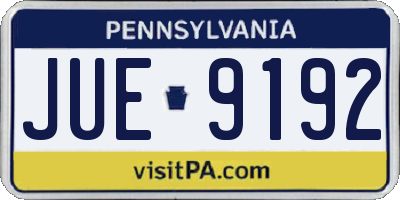 PA license plate JUE9192