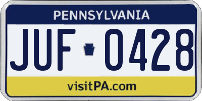 PA license plate JUF0428