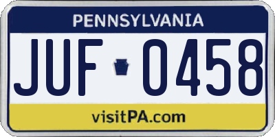 PA license plate JUF0458