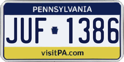 PA license plate JUF1386