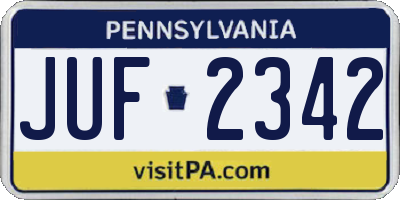 PA license plate JUF2342