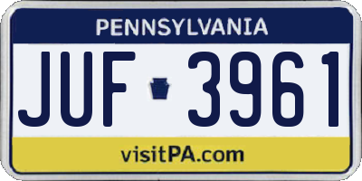 PA license plate JUF3961