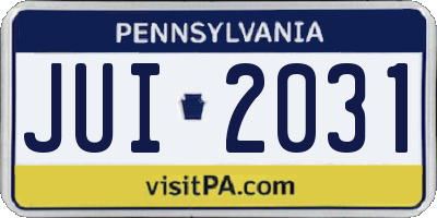 PA license plate JUI2031
