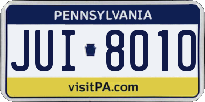 PA license plate JUI8010