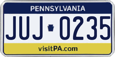 PA license plate JUJ0235