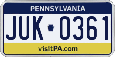 PA license plate JUK0361
