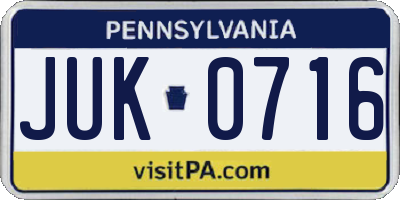 PA license plate JUK0716