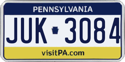 PA license plate JUK3084