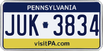 PA license plate JUK3834